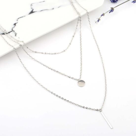 Fashion Women 3 Layer Bar Round Pendant Long Chain Necklace Party Jewelry Gift