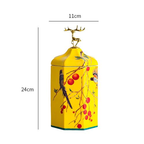 Color Flower Bird Golden Deer Candy Jar Ceramic Storage Bottle Household Nut Tea Tin Moisture-proof Storage Box Porcelain Crafts