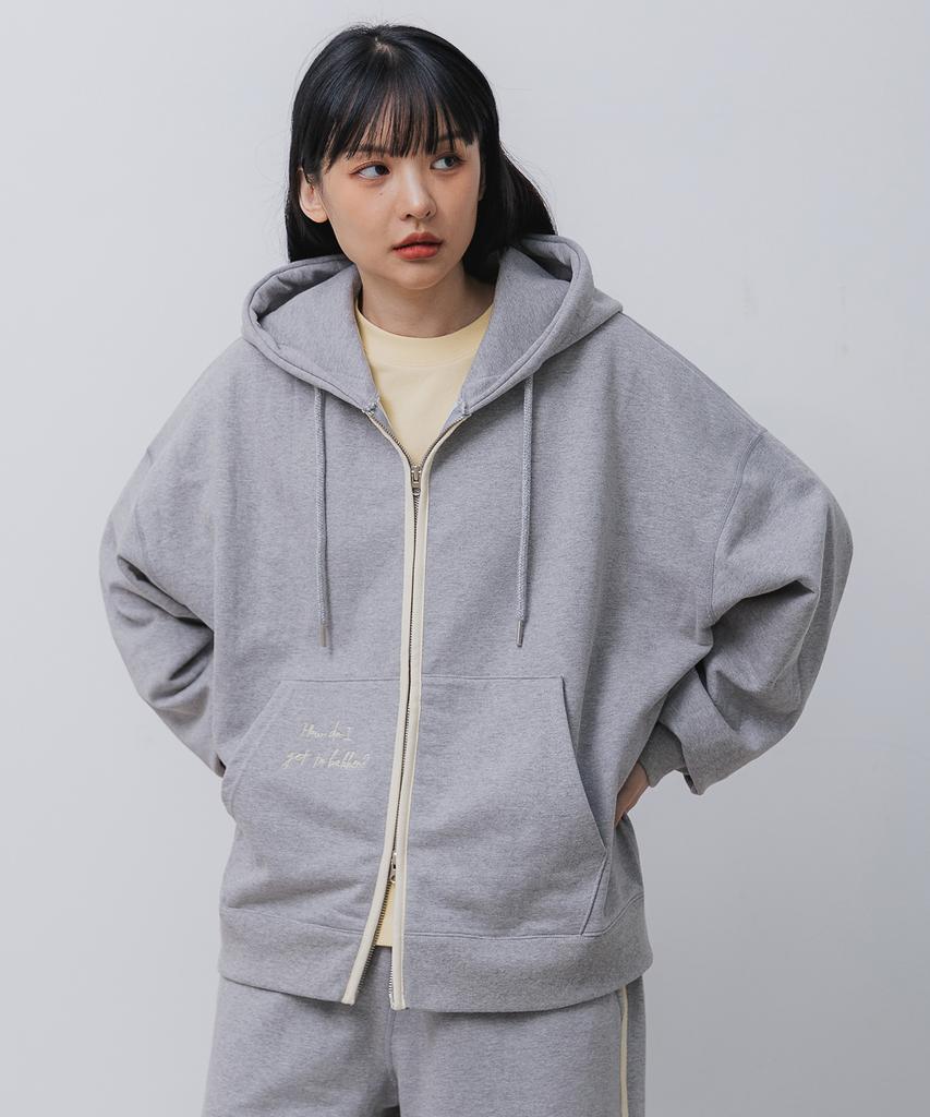Bakken Point Pocket Lettering Embroidery Zip-Up Hoodie Bk7987_Gray