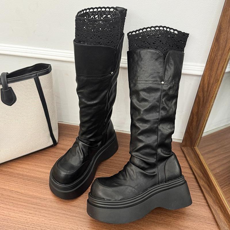 Hottie Krajkové Platformové Dámské Rytířské Vysoké Boty Módní Zvyšující Výšku Boty Dámské Punk Štíhlé Dlouhé Kotníkové Boty De Muje