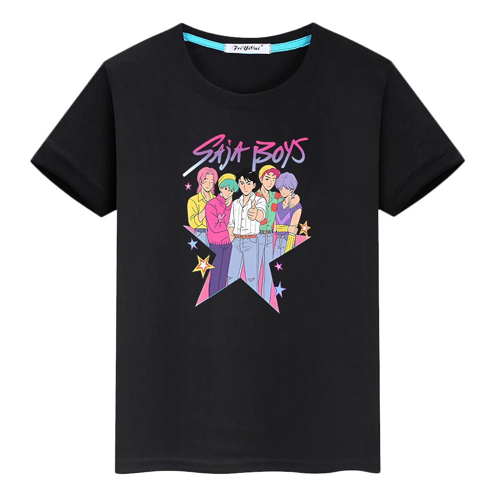 kpop demon hunters Print 100%Cotton t shirt for kids boy 10year y2k Saja Boys Kawaii Tees Cute Tops anime Short girls clothes