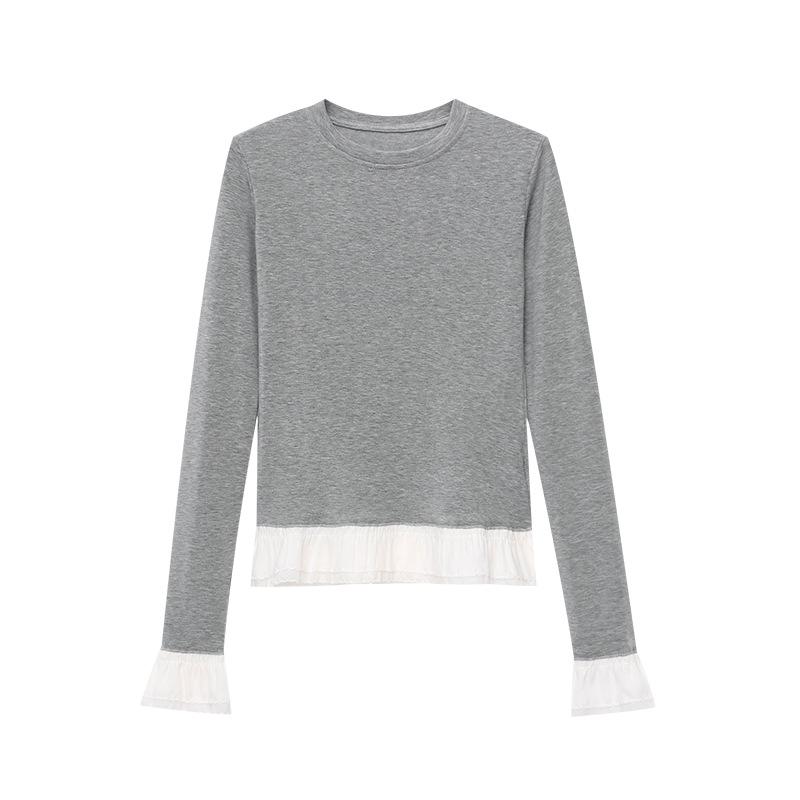 Sinan Brzy jarní Slim Fit Vrstvené Tričko s Lotosovým Okrajem a Odhalenými Rameny SN7024