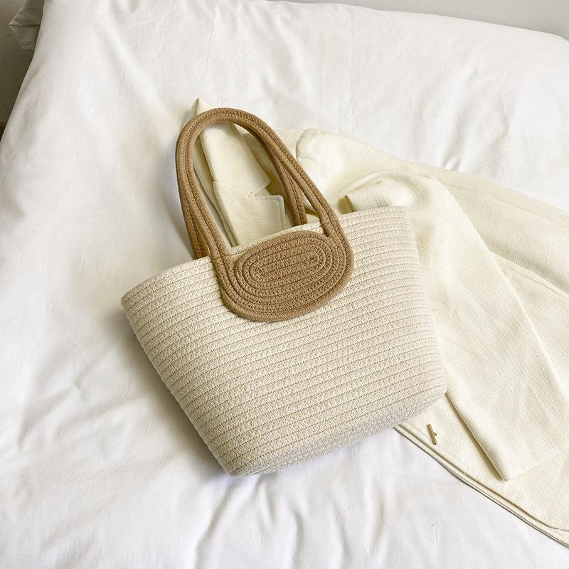 2025 New Woven Women's Bag Premium Simple Handbag Straw Bag Crossbody Holiday Cotton Rope Tote Bag Large Capacity