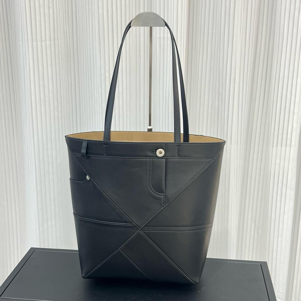 2026 New Panta Splicing Folding Tote Bag, Retro Premium Cowhide Bucket Bag, Genuine Leather Commuter Bag for Women