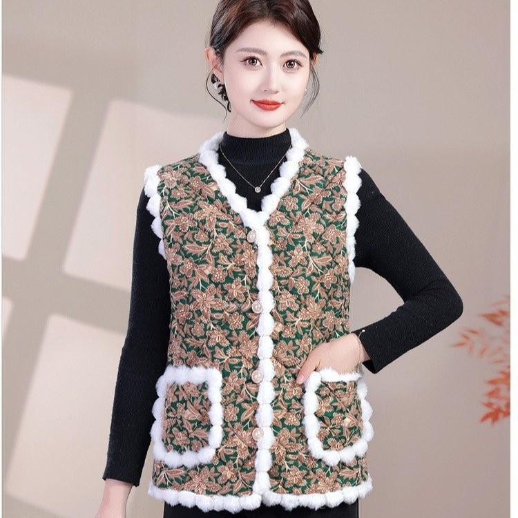 

Chic Retro Floral Winter Vest & Cape Jacket for Women 3XL (for 60-67.5 kg) зелений
