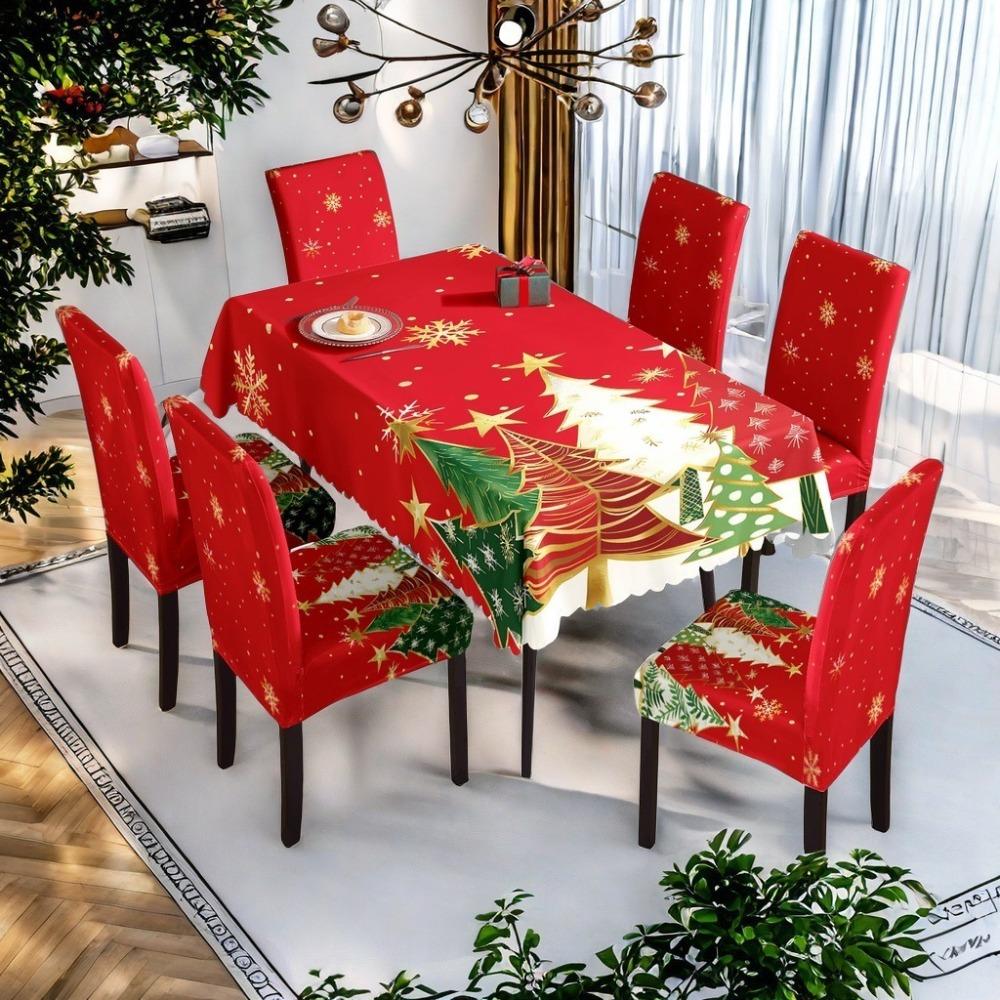 

Рождественская водонепроницаемая скатерть с принтом и набор чехлов на стулья Праздничный декор для обеденного стола для дома Аксессуары для праздничной вечеринки Tablecloth 140 * 210cm