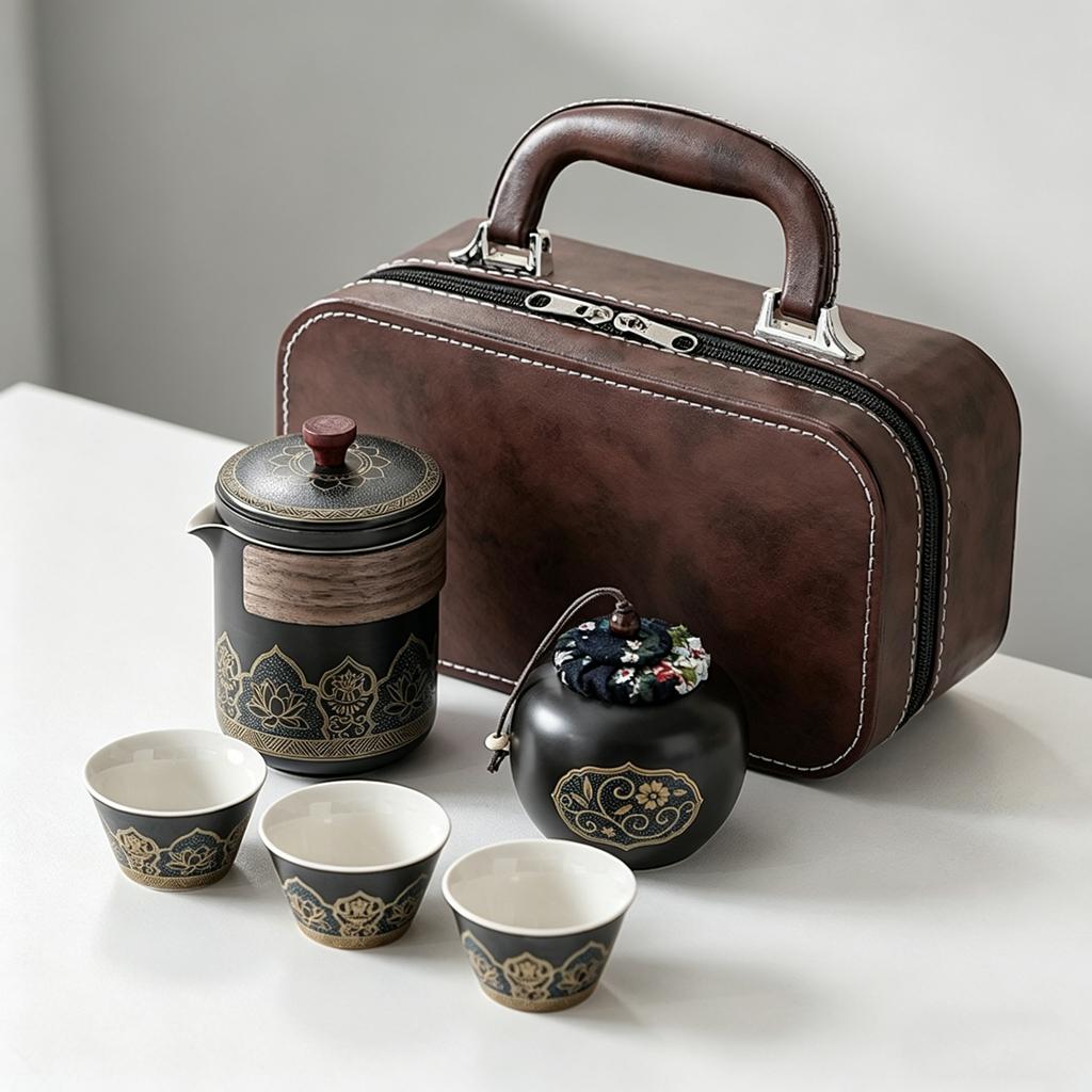 Portable Travel Tea Set Outdoor Kung Fu Ceramic Kuaike Cup One Pot Three Cups Business Event Gifts