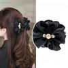 Satin Ruffled Pearl Hair Clip,Back Of Head Shark Clip Women's Hair Accessory