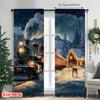 2pcs 2D flat printing Merry Christmas Curtain Christmas Train1 Versatile Polyester Fabric Without Electricity Family Party
