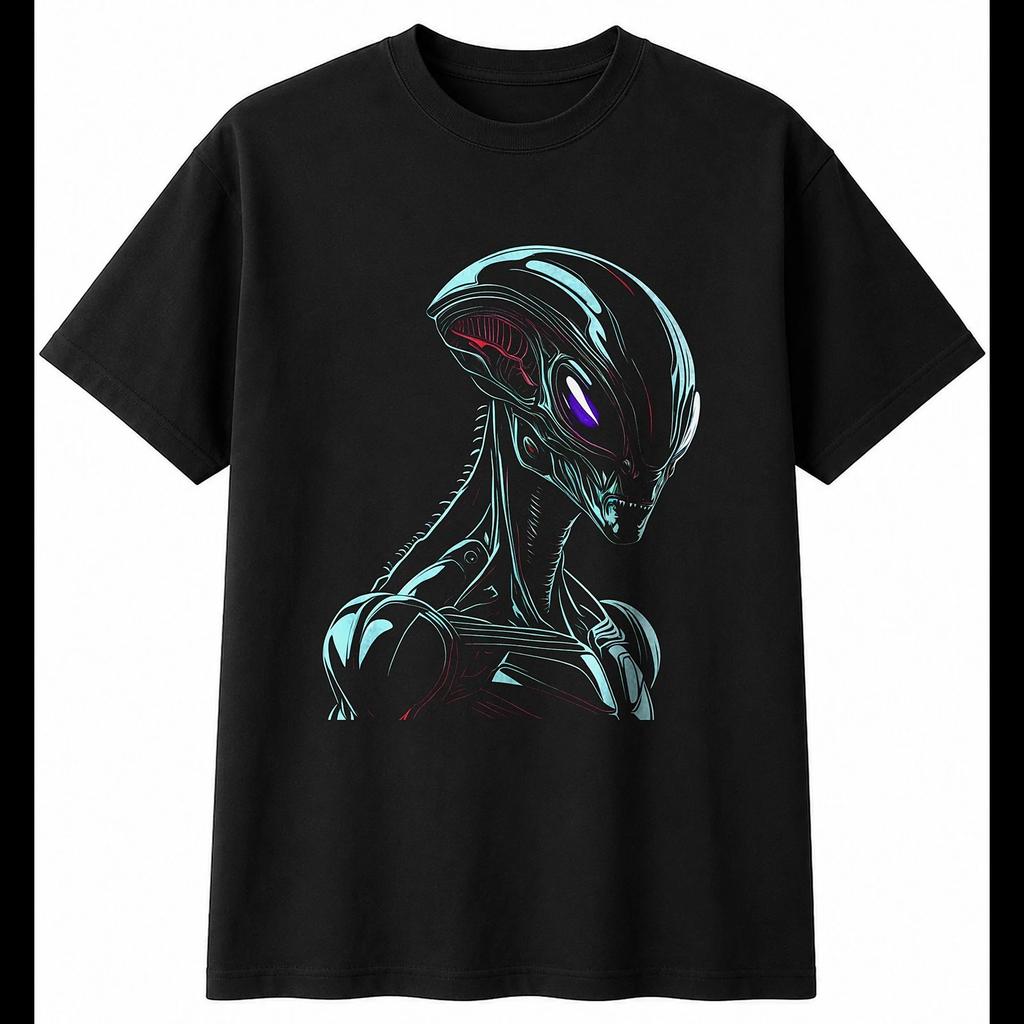 Graphic Alien Portrait Mens T-Shirt Space Black 100% Cotton Astronomy Printed