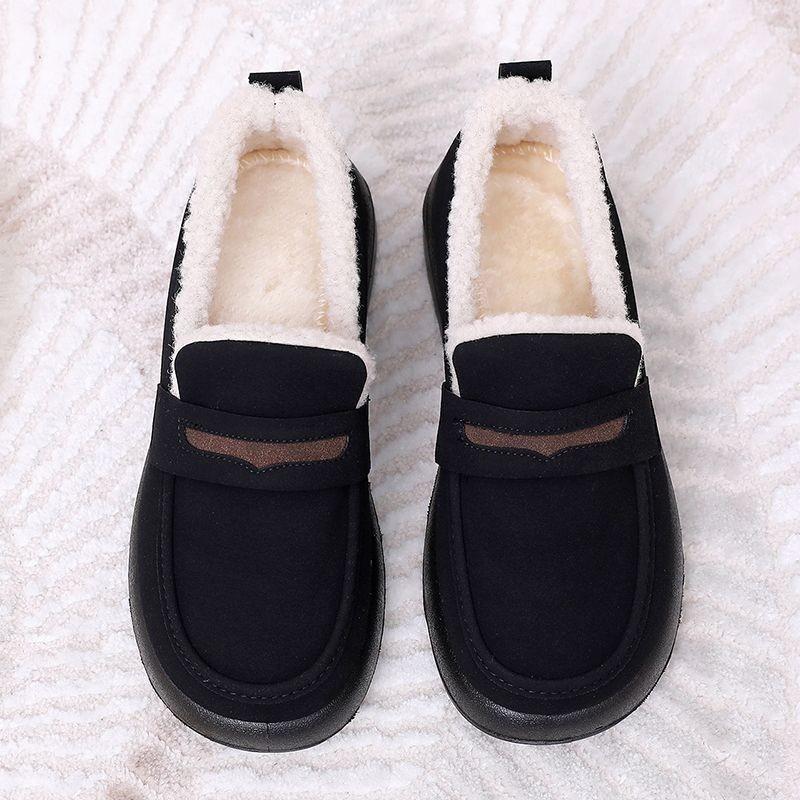 

Зимние новые бархатные теплые туфли Doudou на толстой подошве, женские хлопковые ботинки с высоким верхом, мягкая подошва, нескользящие зимние ботинки, женские короткие ботинки 40 чёрный