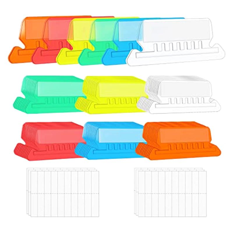 10 Pieces File Folder Tabs Clear Colored Hanging Folder Tabs with Inserts for Hanging Folders 2 Inch Plastic Folder Tabs