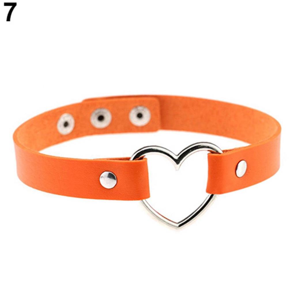 Women Punk Love Heart Ring Faux Leather Collar Choker Necklace Gothic ARI