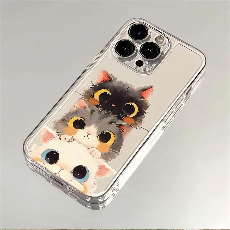 Aesthetic Big Eyes Cat Phone Case For iPhone 17 Air 16E 16 15 14 11 Pro Max Plus 13 12 Mini 8 7 X Transparent Shockproof Cover
