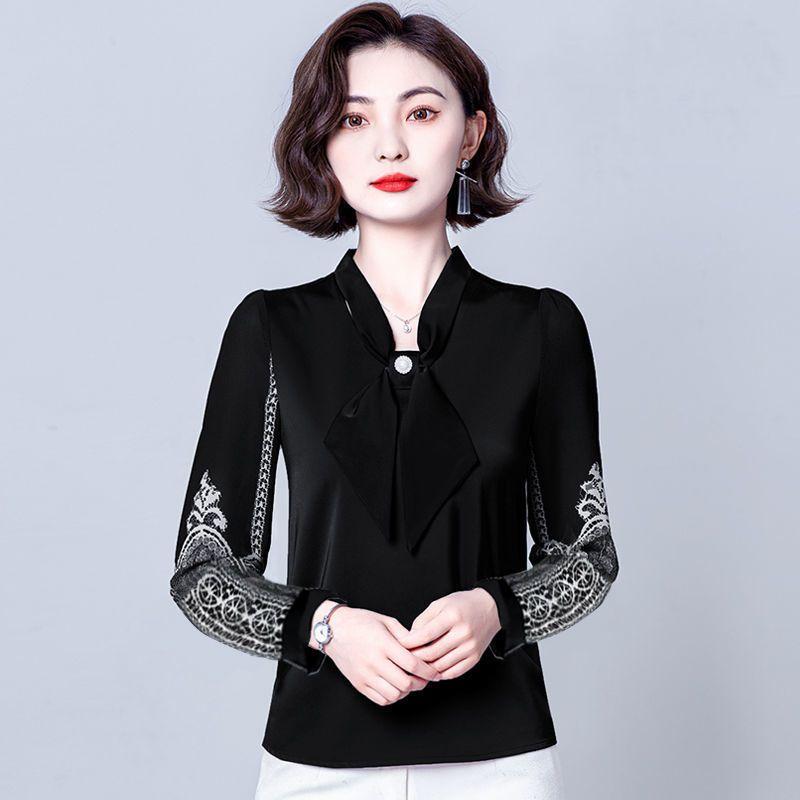 Women's Shirt Top Bow Loose Base Shirt Chiffon Shirt