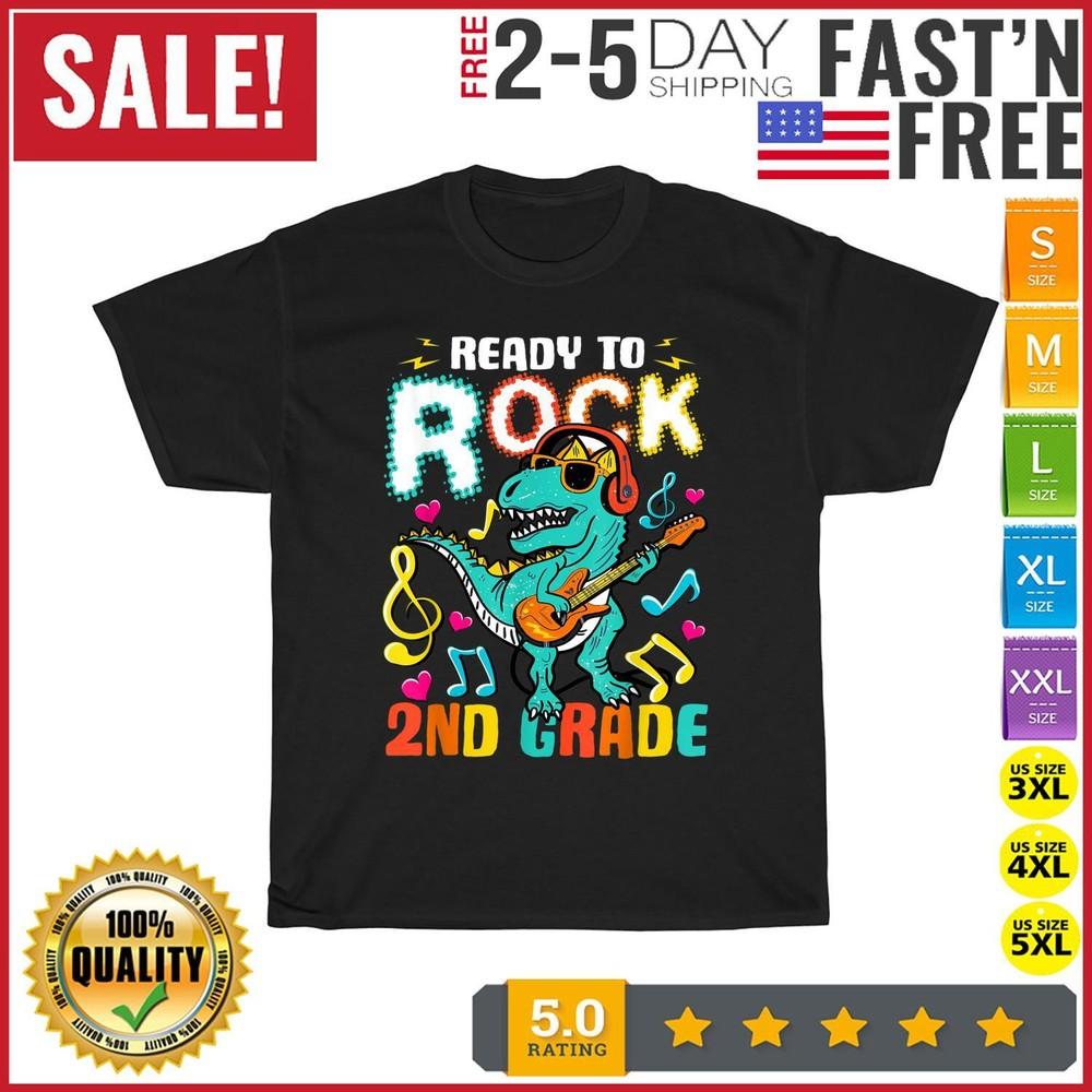 

Ready To Rock 2nd Grade Dinosaur Back To School Boys Vintage T Shirt Men Women M
