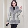 Winter Women's  Faux Fur Coats Slim V Neck Faux Fox Fur Coat Thickened PU Leather Jacket with Fur Collar