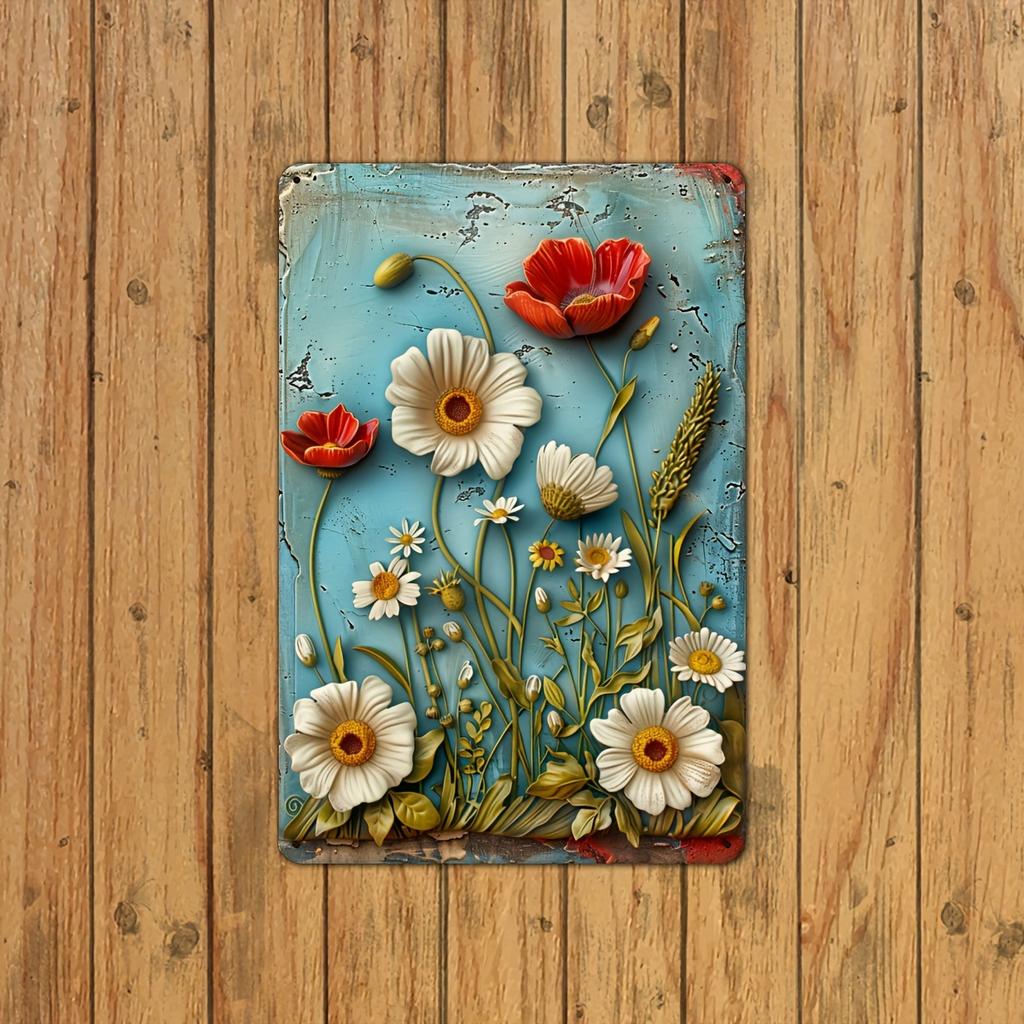 1pc Daisy Vintage 3D Floral Metal Tin Sign, Iron Construction, Indoor/Outdoor Decorative Hanging Wall Art for Home, Office, Rest
