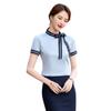 Summer Bowknot Blouse - Women's Professional Stand-Up Collar Short Sleeve Workwear for Hotel Reception