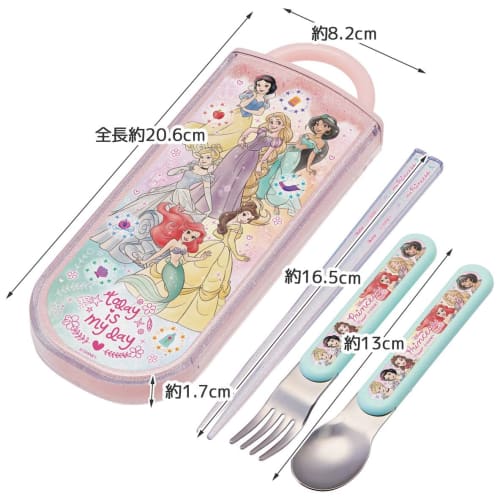 Skater Trio Set Chopsticks Spoon Fork Disney Princess 23 Children's Girls Antibacterial Made in Japan TACC2AG-A