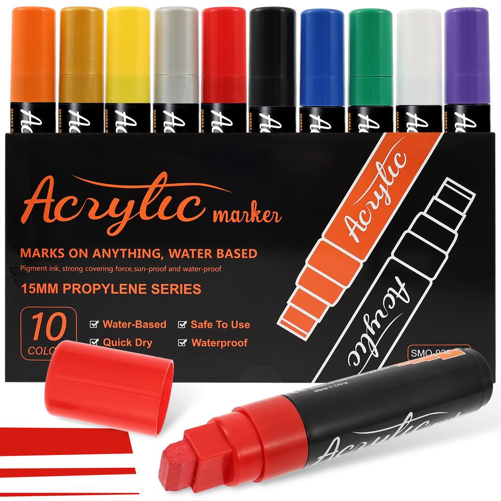 10 Farben Jumbo Marker Wasserdichter Marker Stift 0,59 Zoll Filzspitze Acrylfarbe Graffiti Marker zum Malen Graffiti Außenbeschilderung