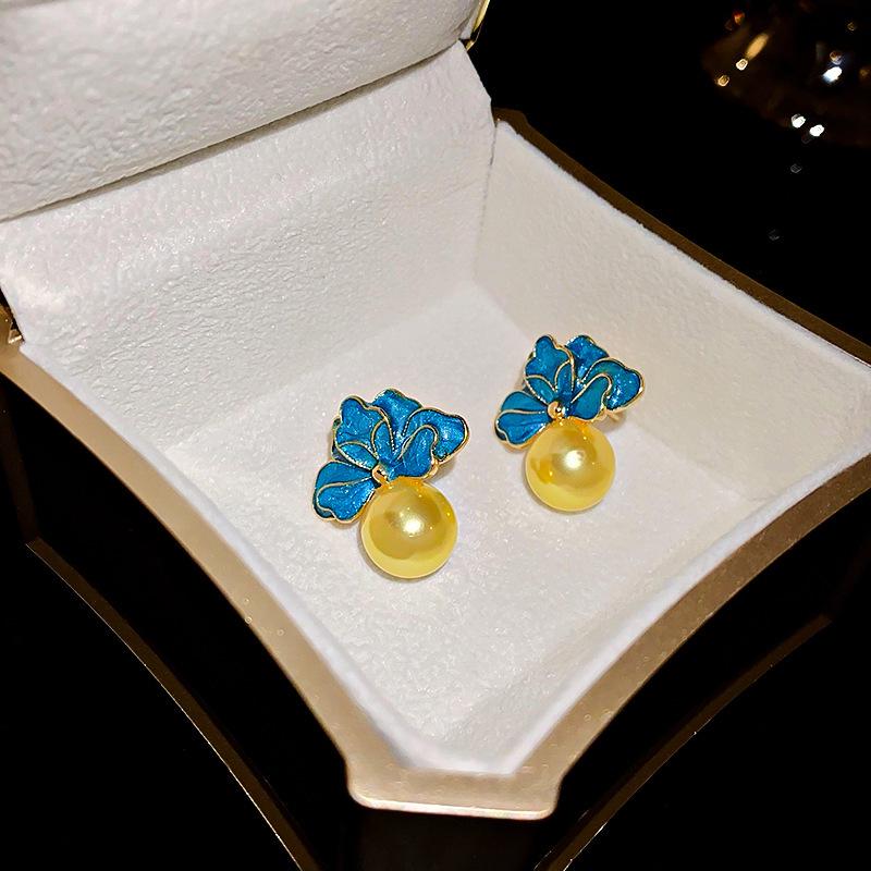 Boucles d'oreilles pendantes vintage en émail style peinture à l'huile - Luxe léger, design rétro haut de gamme pour femmes