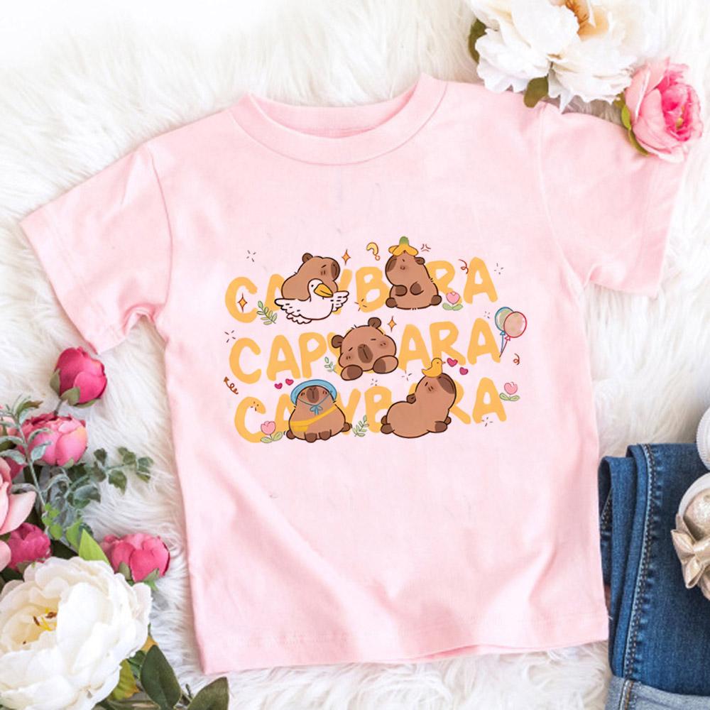 Kids Basic T-shirt Women Men Capybara Tees 3-10Years Children Short Sleeved Clothes Boys Girls Capibara Birthday Gifts