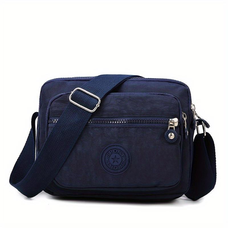 Durable Multi-layer Zipper Crossbody Bag, Nylon Square Shoulder Bag, Perfect Messenger Bag For Daily Use