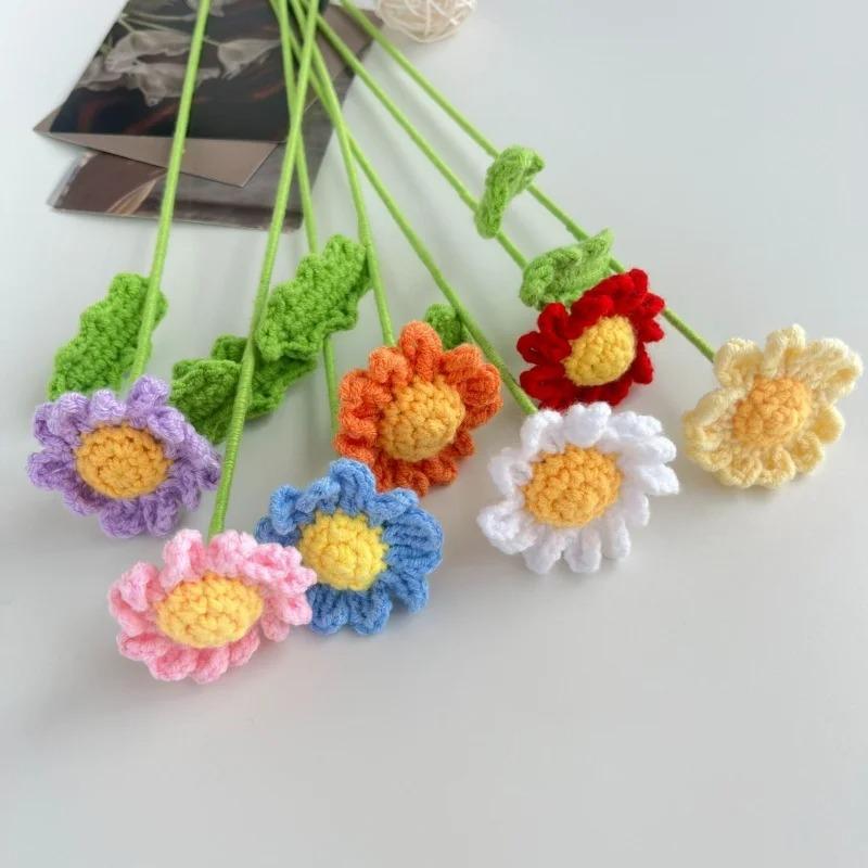 6pcs Chamomile daisies hand-knitted flowers weaving goddess festival woolen bouquet artificial flowers