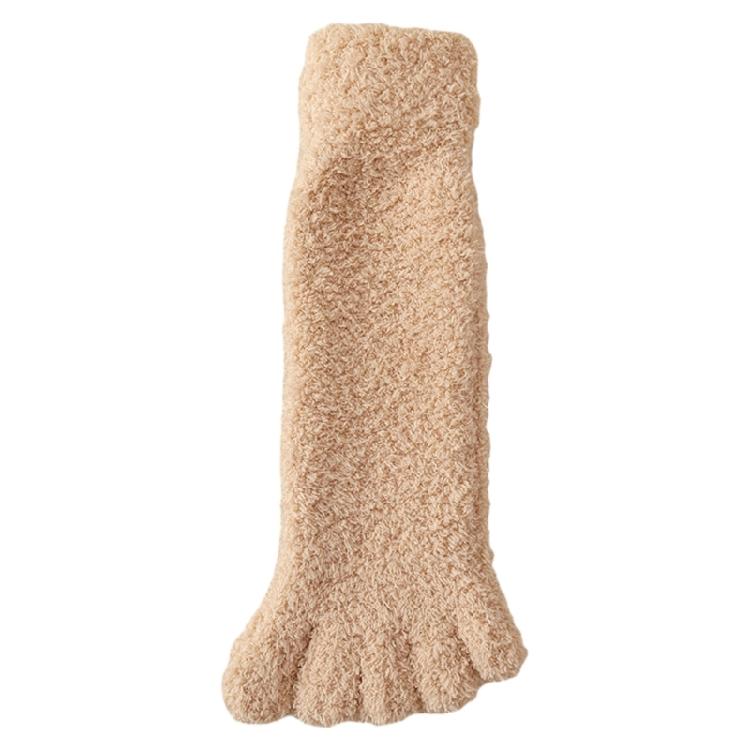 Womens Fuzzy Plush Slipper Socks Warm Coral Fleece Solid Color Five Finger Socks