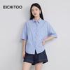 EICHITOO Women's Light Blue Striped Mid-Sleeve Lapel Shirt