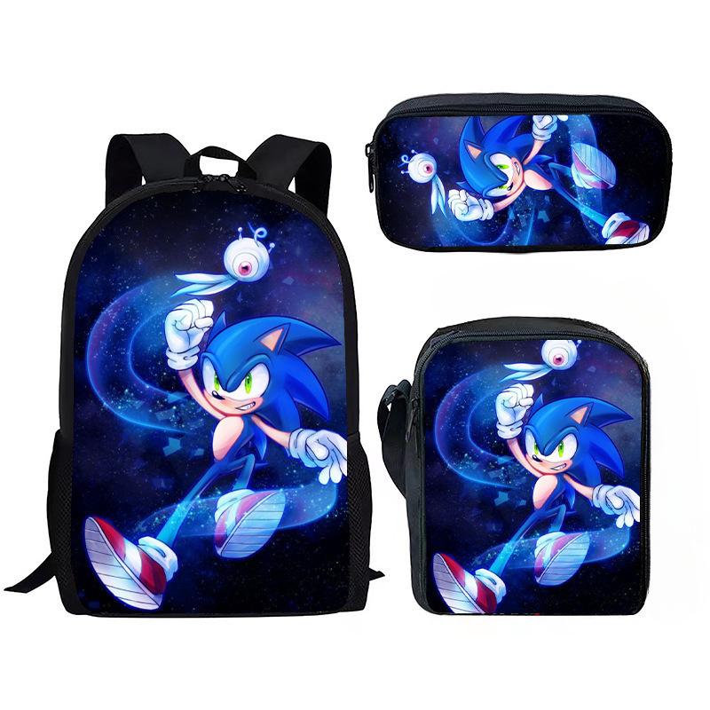 Sonic Backpack Set for Kids 3-Piece Anime Cartoon School Bag Boys Girls Lightweight Anti-Theft Bookbag with Pencil Case & Lunch Bag