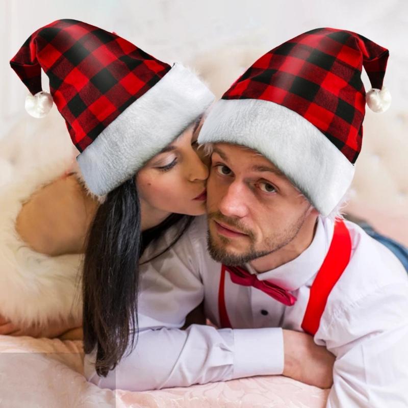 Adult Cosplay Santa Hat Comfortable Hat Traditional Lattice Pattern Christmas Santa Hat for Adult New Year Presents