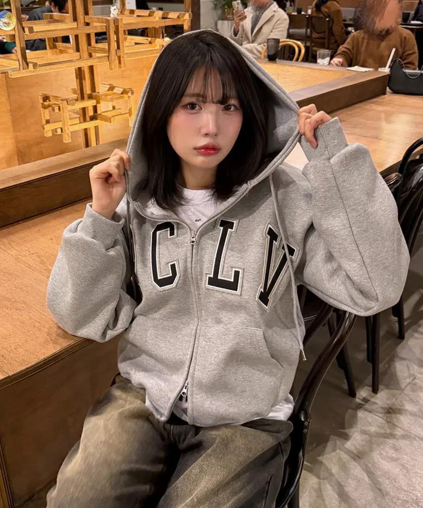 Pol Pclv Double Applique Zip-Up Hoodie_Gray