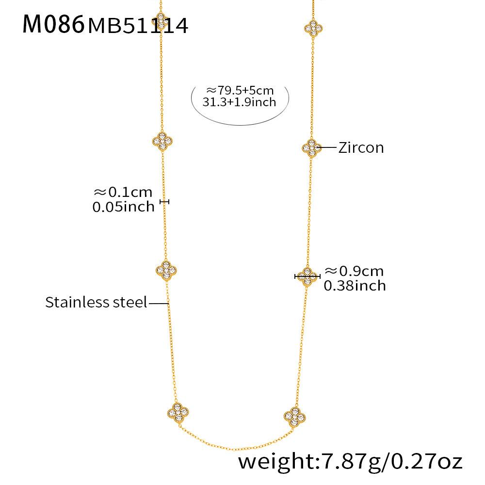 

Ars 80cm Stainless Steel Long Chain Necklace for Women 18k Gold Plated Inlaid Zircon Flower Necklaces Daily Wear Sweater Chains