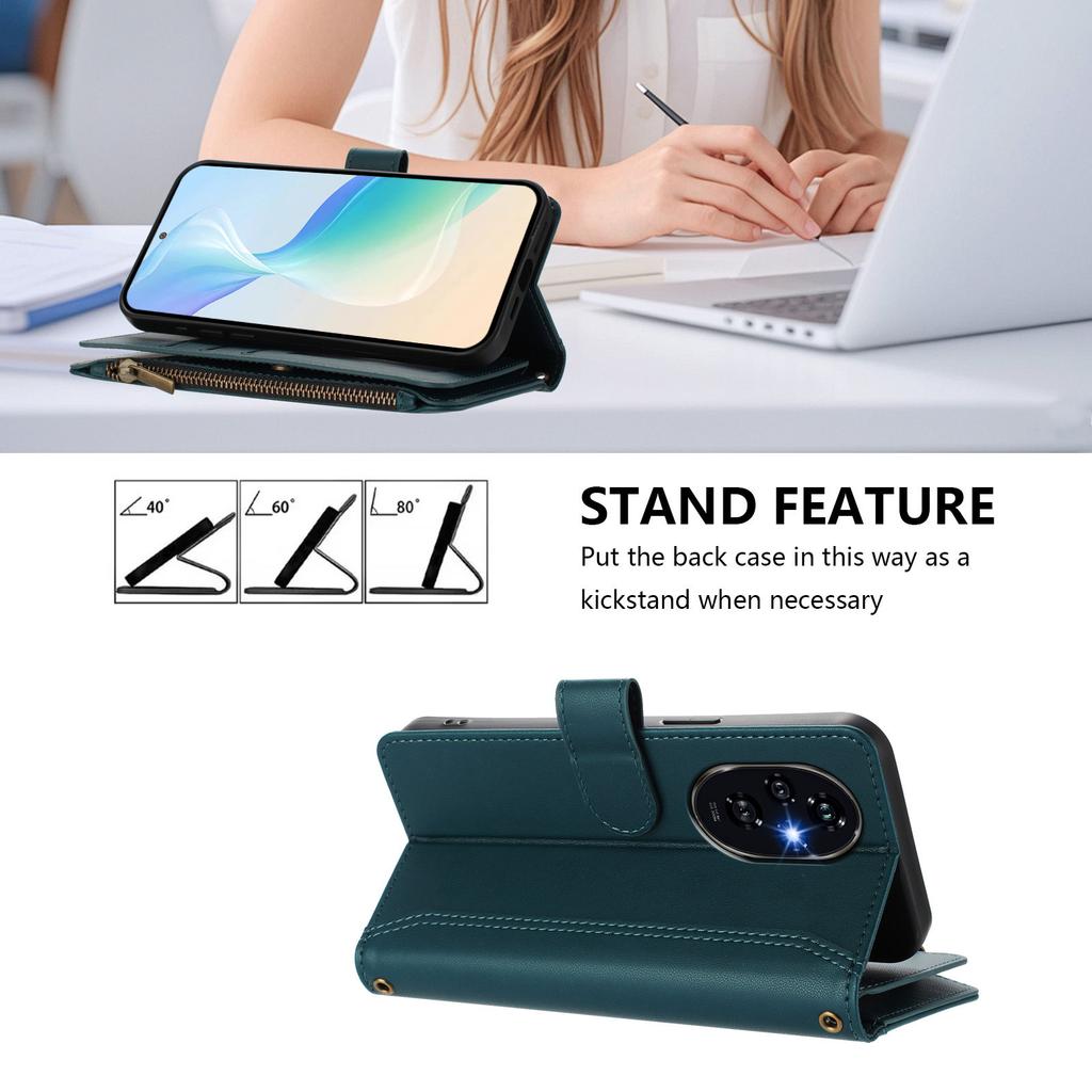 For Honor 200 Pro 5G Leather Case 9 Card Slots Zipper Wallet Stand Phone Cover with Wrist Strap