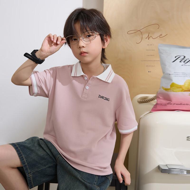 Kids  2026 Summer Color Block Letter Polo Shirt 120