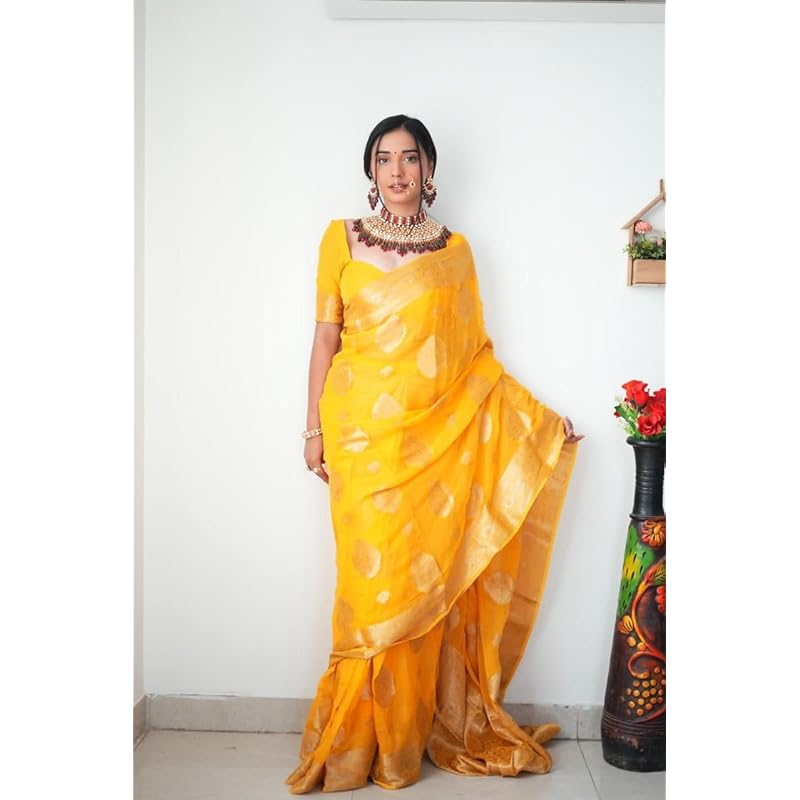 Shiv Textiles Ready to Wear Sarees for Women Elegant Saree Gown | Premium Ready to Wear Saree for Women | Formal & Styl Free жёлтый