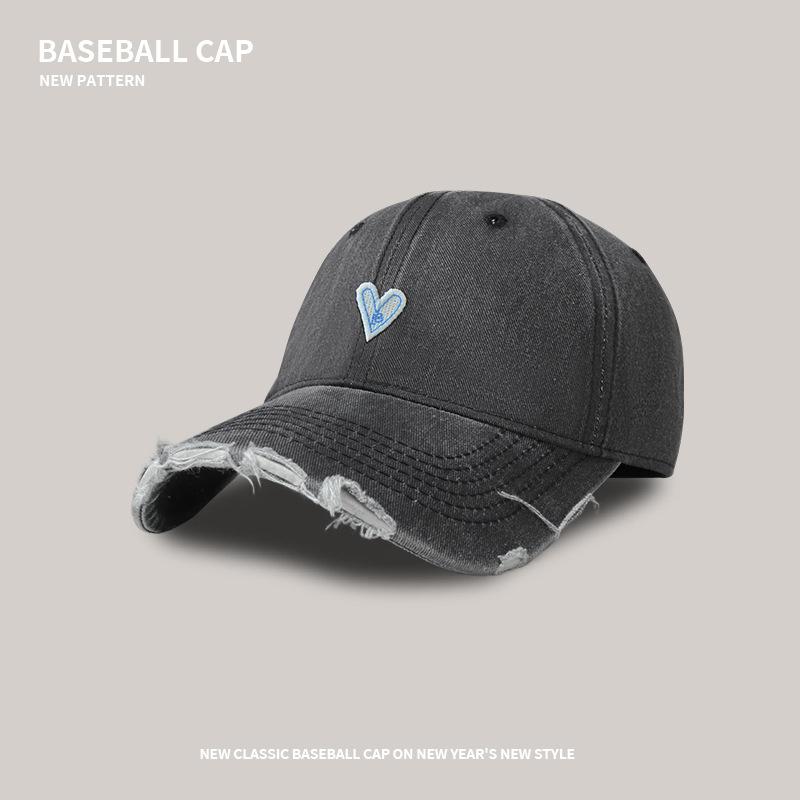 

Soft top baseball cap female cartoon love washed hole shading cap trendy sweet cool wide brim cap Adjustable