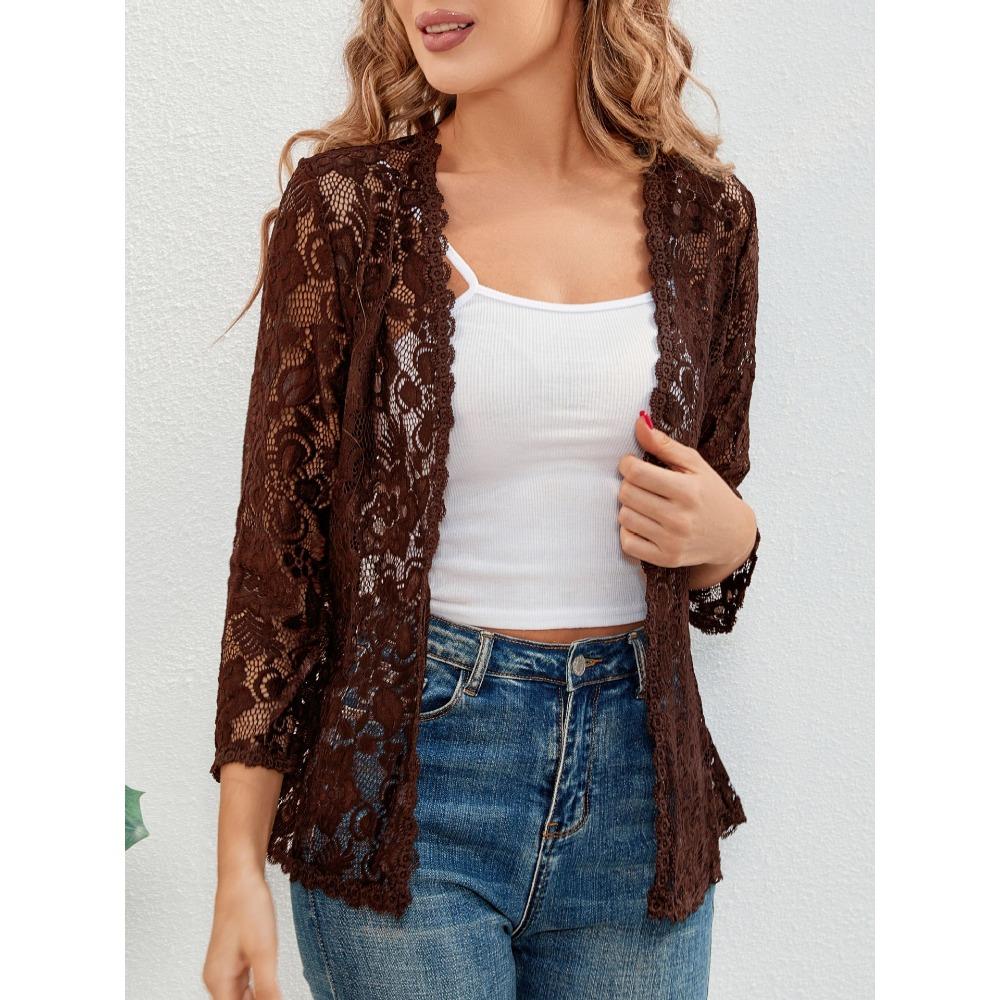 New Loose and Versatile Plus-size Sun-protective Lace Top with A Cut-out See-through Cardigan