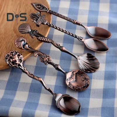 5Pcs/Set Coffee Scoop Antique Graceful Shape Alloy Royal Style Table Spoon