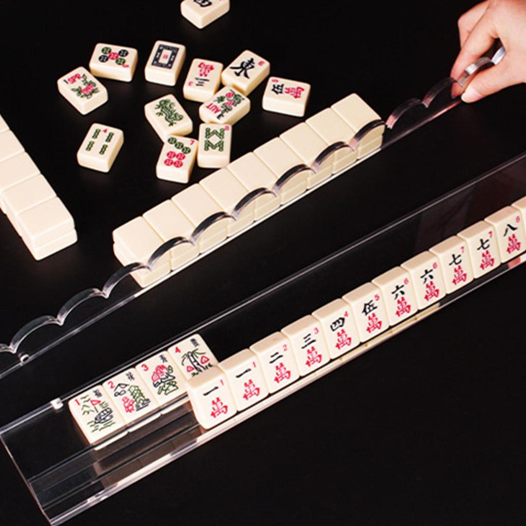 Transparent Acrylic Mahjong Rack with Magnetic Pusher 3-in1 Mahjong Tile Pusher & Organizer Quick Setup for Home Use
