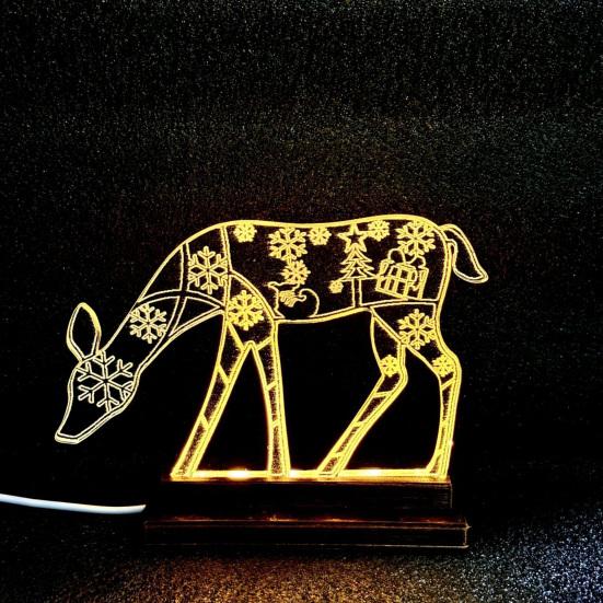 Metal Lighted Christmas Deer Decoration Light Up Reindeer Figurine with Wooden Base for Indoor Outdoor Home Yard Tabletop Decor