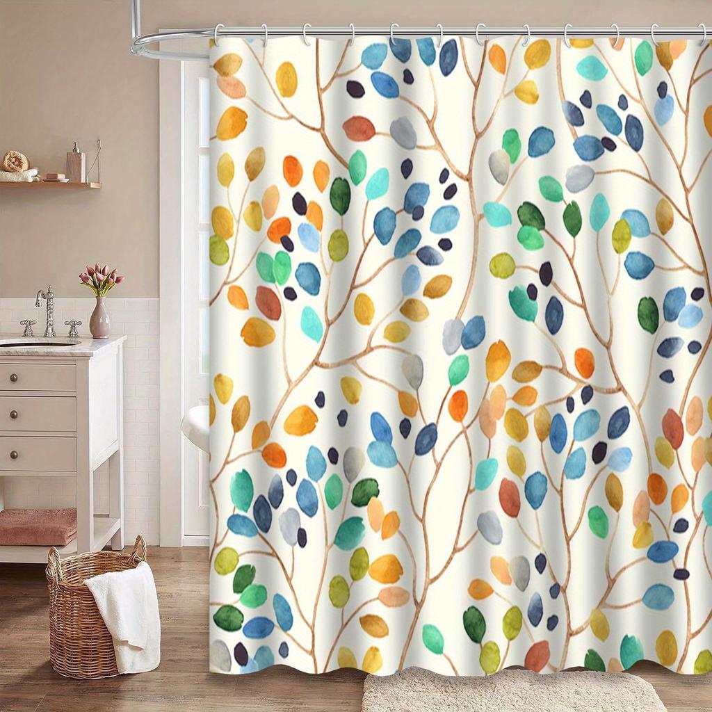 Watercolor Leaves Shower Curtain - Anti-Mold, Waterproof Bathroom Decor, Unique Gift, Stylish Design, Vibrant