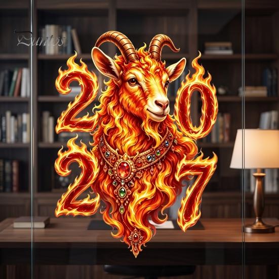 Static Glass Window Cling Chinese New Year Decoration, 2027 Goat Clings, Zodiac Home Art for Decals, Reusable Lunar Christmas Decor Store Decorations
