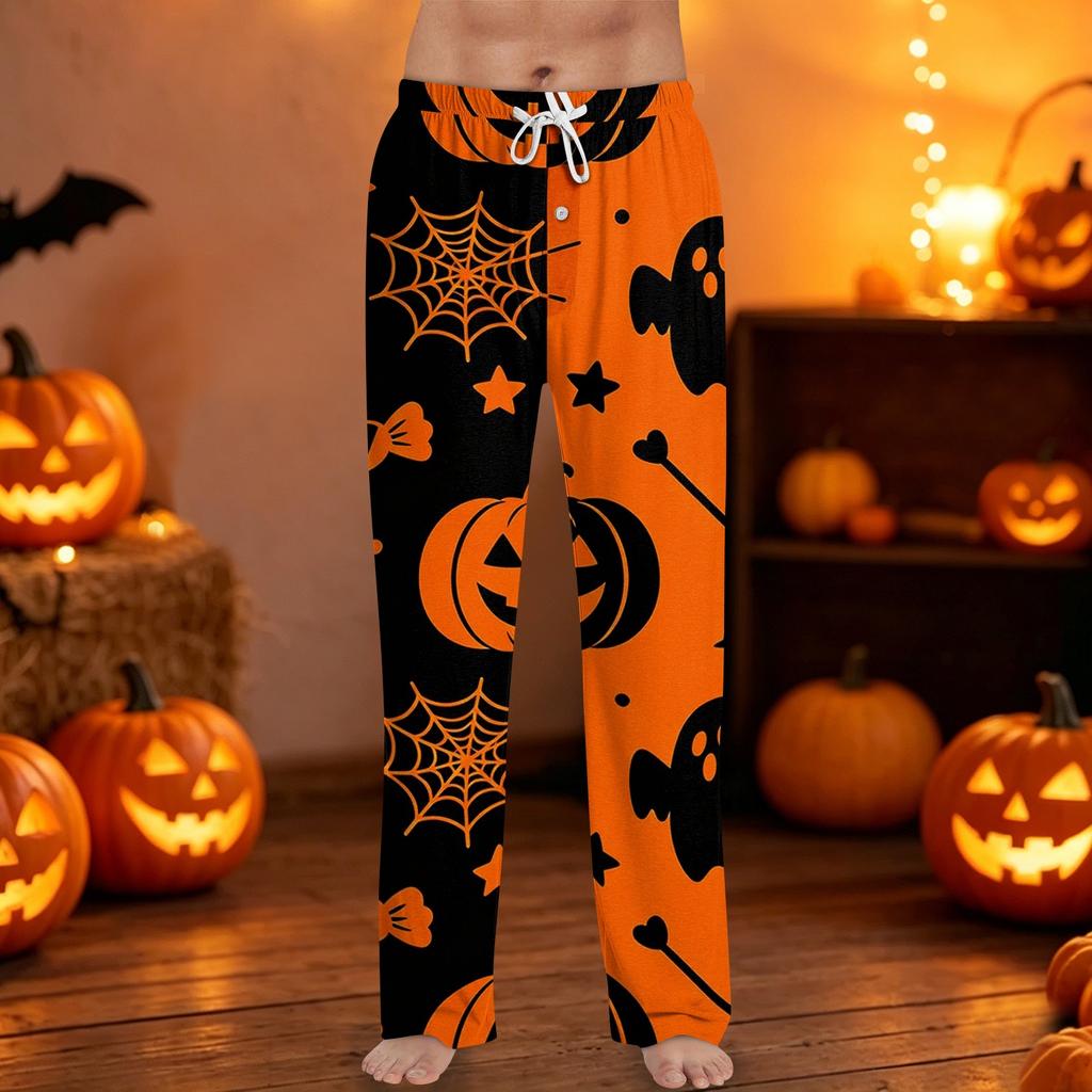 Men's Halloween Print Drawstring Lounge Pants Casual Sleepwear Comfortable Fit Soft Fabric Relaxed Style for Indoor and Outdoor Use