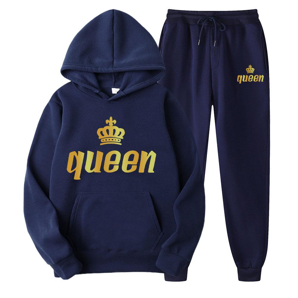 Unisex Clothes Women's King Queen Tracksuits Couple Sports Hoodies and Pants Set Men's Oversized Sweatshirts Suits