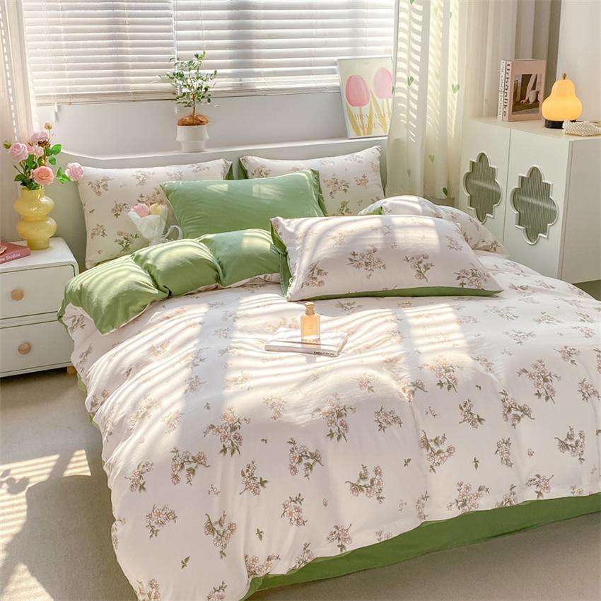 Duvet Cover Set 3pcs 100% Cotton Bedding Set Fashion Floral Quilt Cover Pillowcase Korean Ins Style Comforter Covers (NO SHEET)