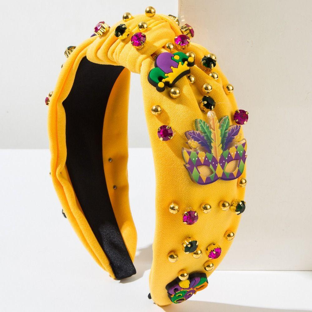 DIY Rhinestone Knot Hairband Creative Mardi Gras Hairband Crystal Beads Hair Band  for Women