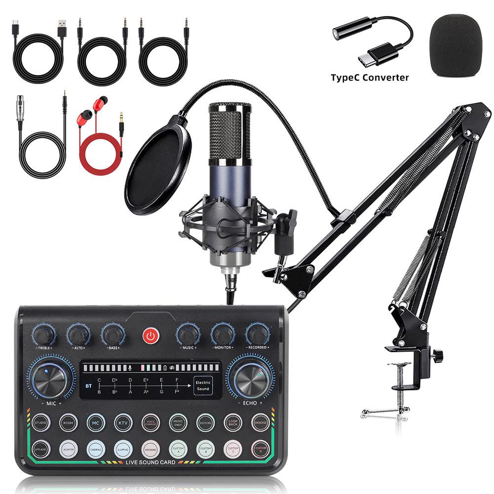 F998 Microphone F11 Podcast & Live Broadcast Set for Mobile & Computer, USB Sound Card Included